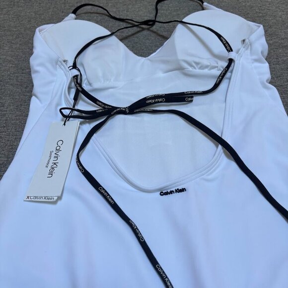 Calvin Klein Women's Standard Tie Back Logo Straps One Piece Swimsuit - Picture 4 of 9